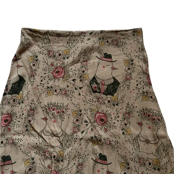 Anthropologie Pepaloves Linen Blend Tan Floral Bird Midi Skirt Size Medium - Picture 4 of 9
